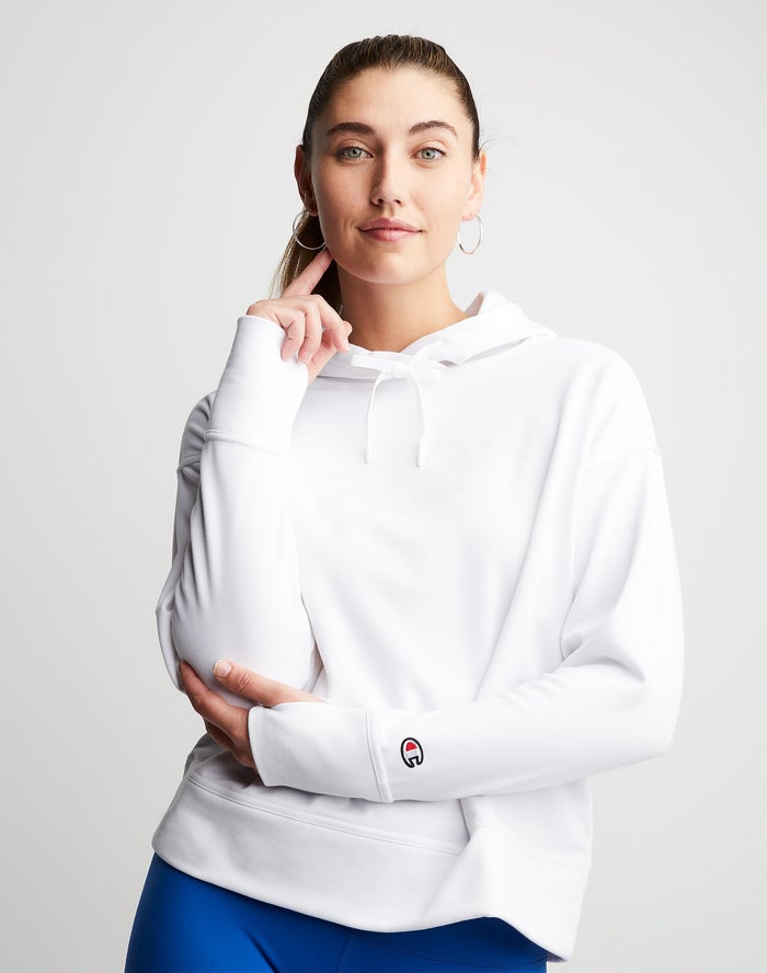 Champion Womens Hoodie NZ - Game Day Eco Iridescent Foil C White ( 3985-SGVJQ )